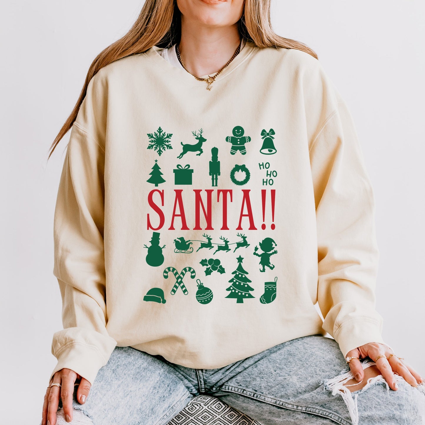 Santa Christmas Icons - Women's Lightweight Garment Dyed Sweatshirt