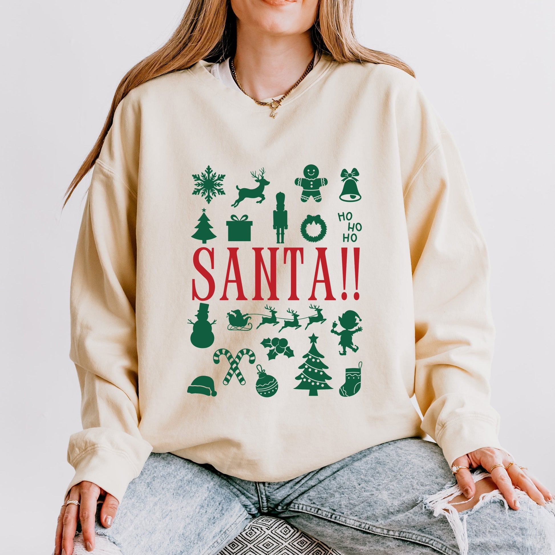 Santa Christmas Icons - Womens Lightweight Garment Dyed Sweatshirt