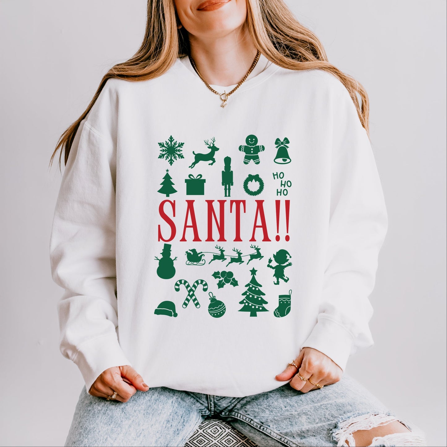 Santa Christmas Icons - Women's Lightweight Garment Dyed Sweatshirt