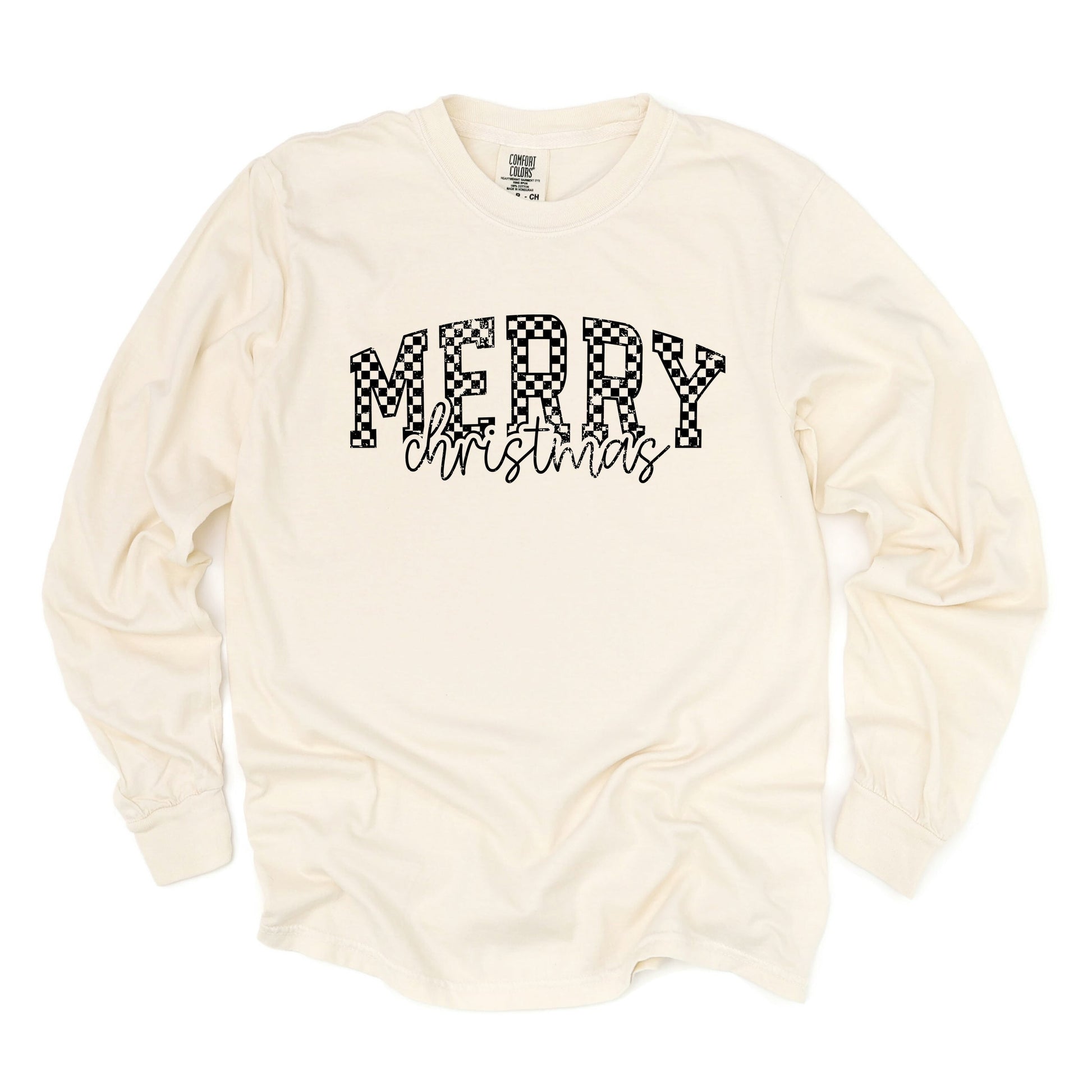 Merry Christmas Varsity Checkered - Garment Dyed Long Sleeve