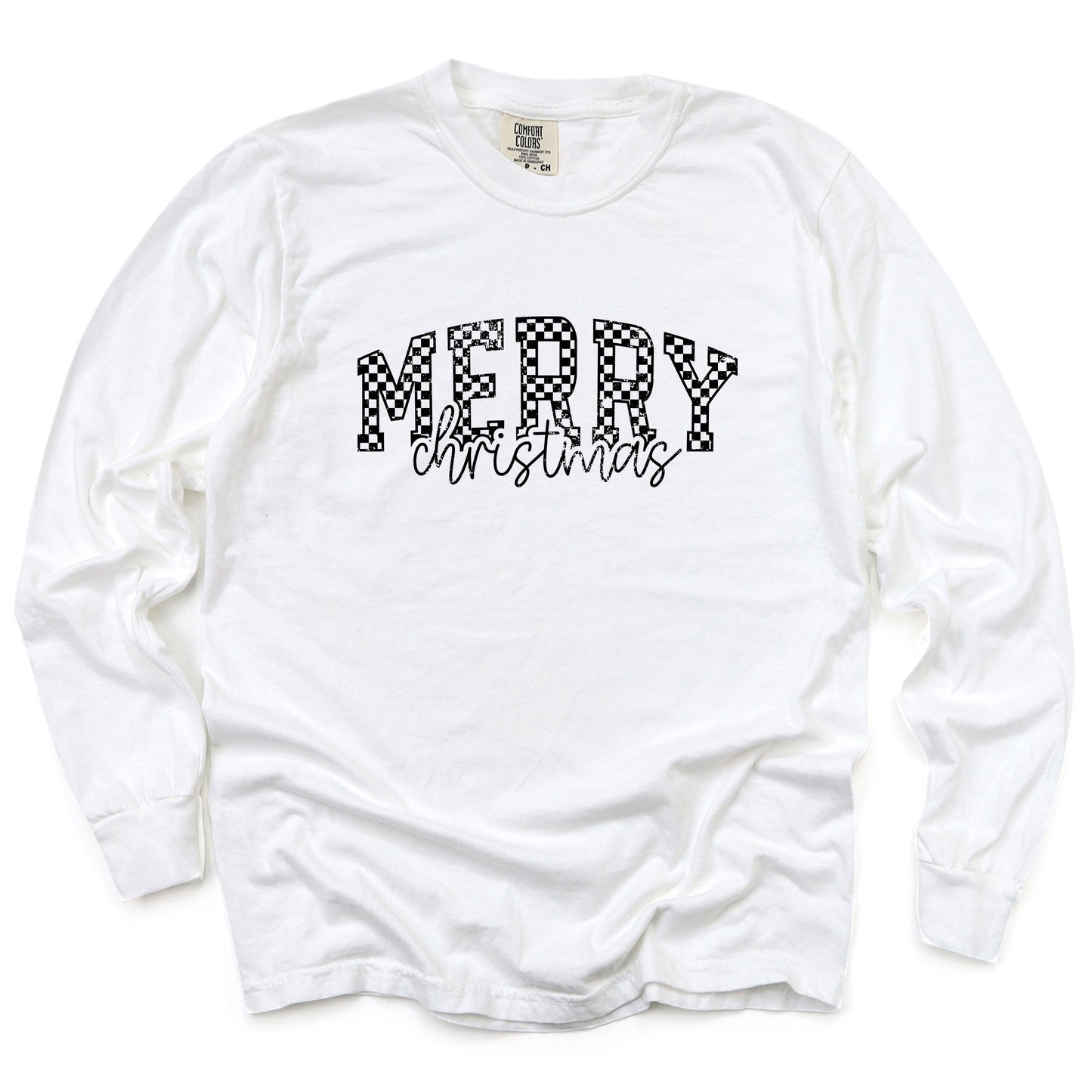 Merry Christmas Varsity Checkered - Garment Dyed Long Sleeve