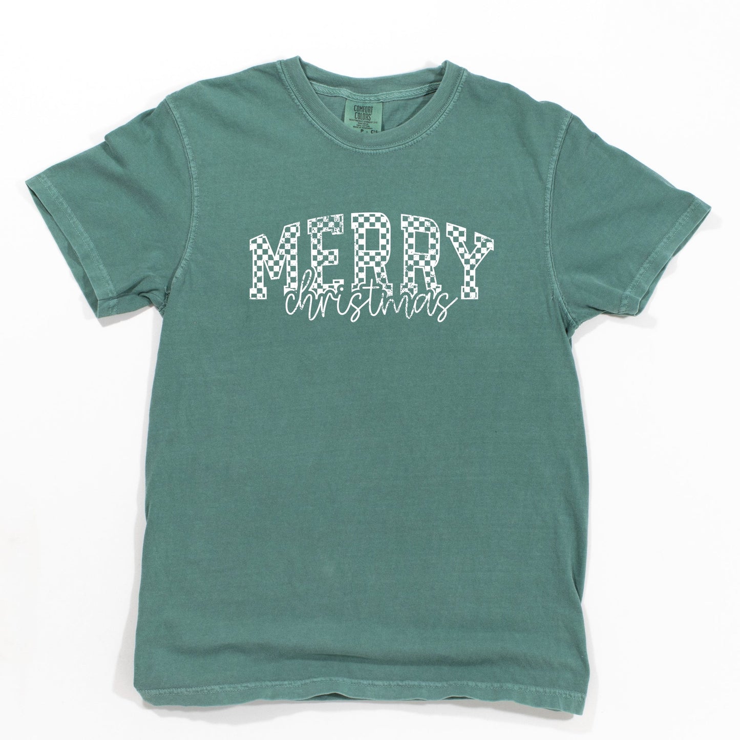 Merry Christmas Varsity Checkered - Garment Dyed Tee