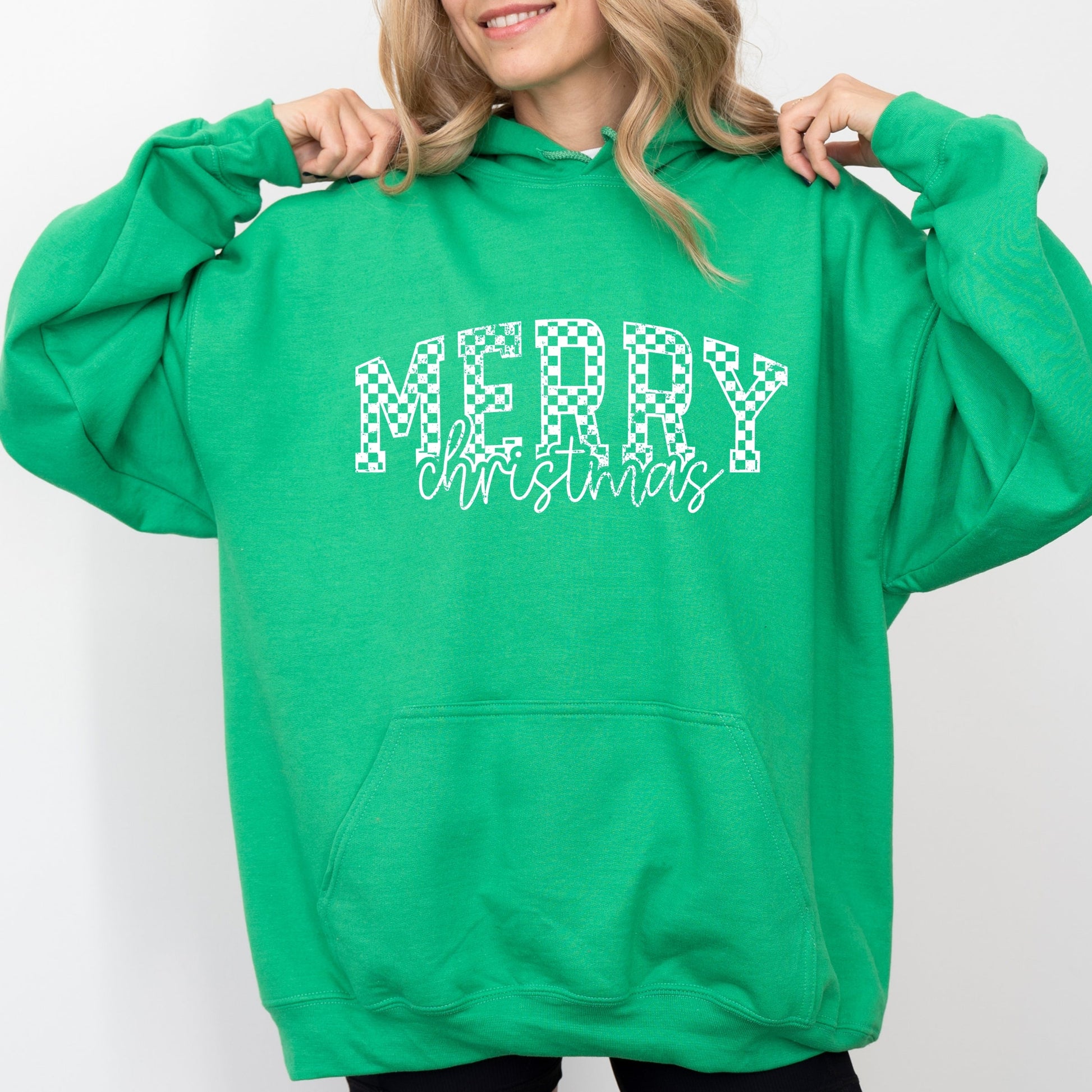 Merry Christmas Varsity Checkered - Hoodie