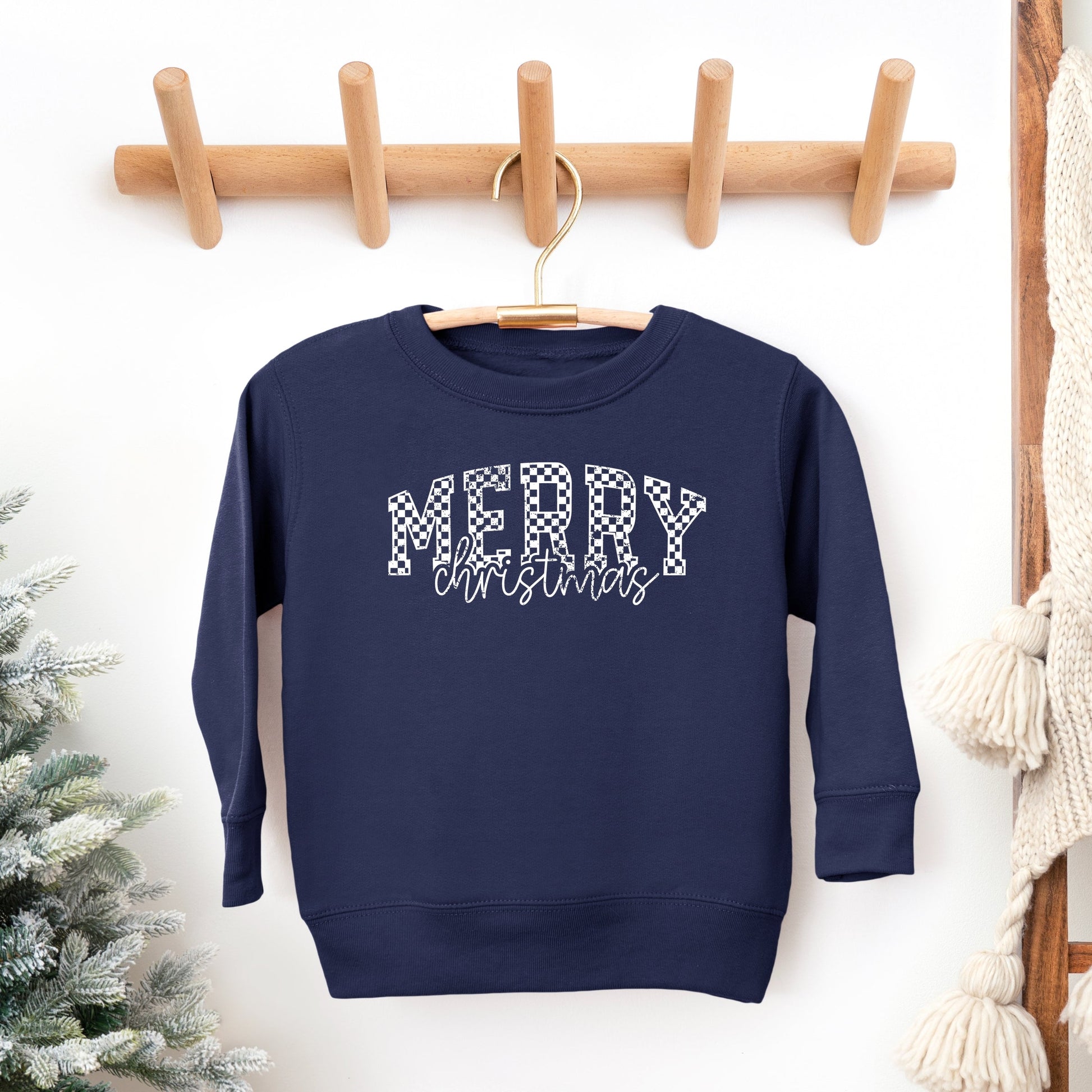 Merry Christmas Varsity Checkered - Toddler Graphic Sweatshirt