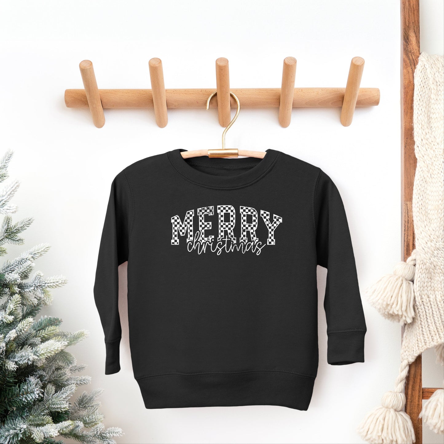 Merry Christmas Varsity Checkered - Toddler Graphic Sweatshirt