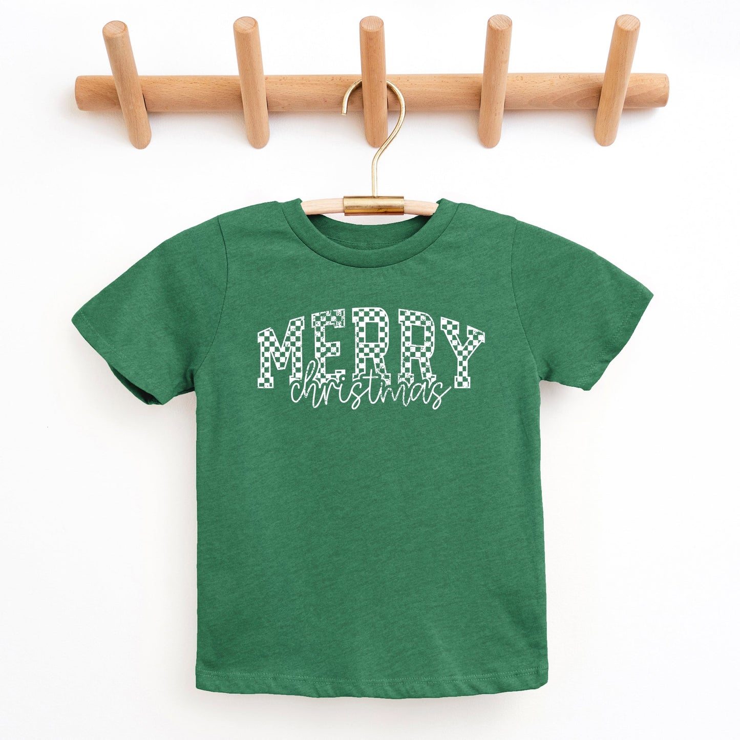 Merry Christmas Varsity Checkered - Youth Short Sleeve Graphic T-Shirt