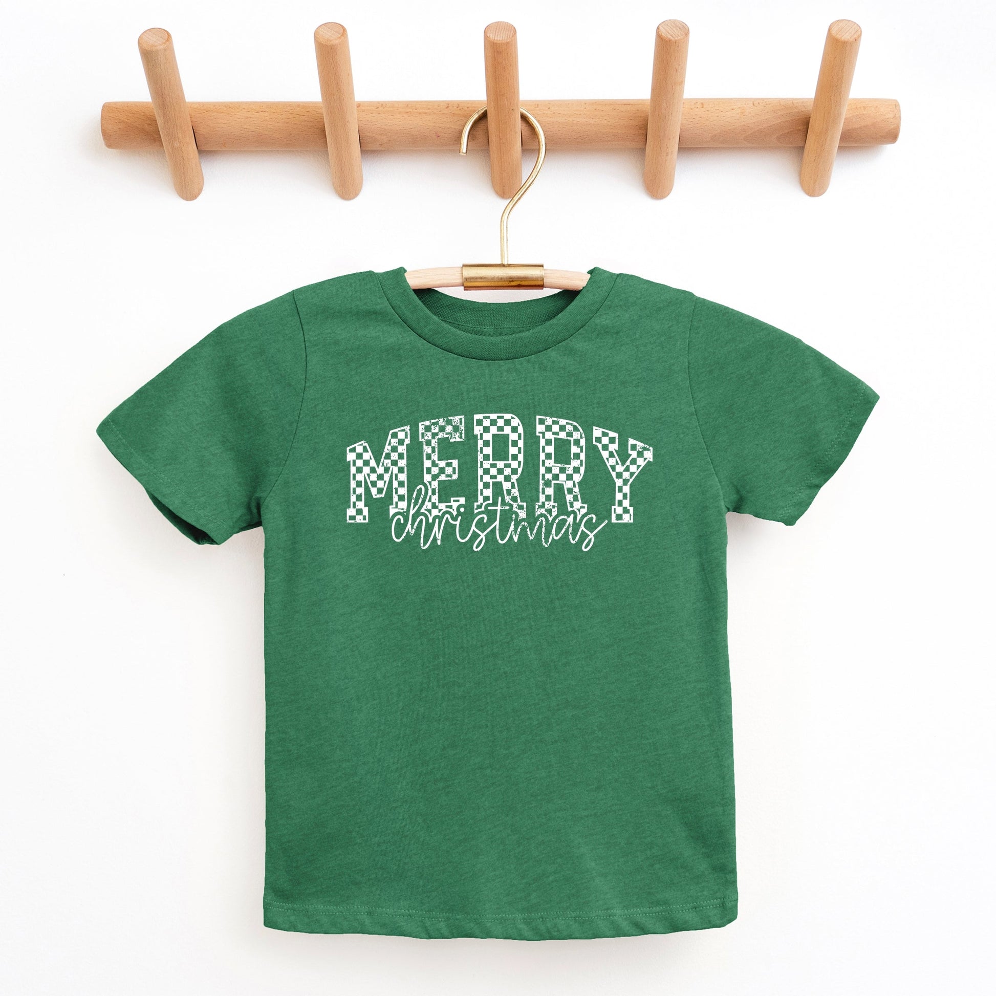Merry Christmas Varsity Checkered - Youth Short Sleeve Graphic T-Shirt