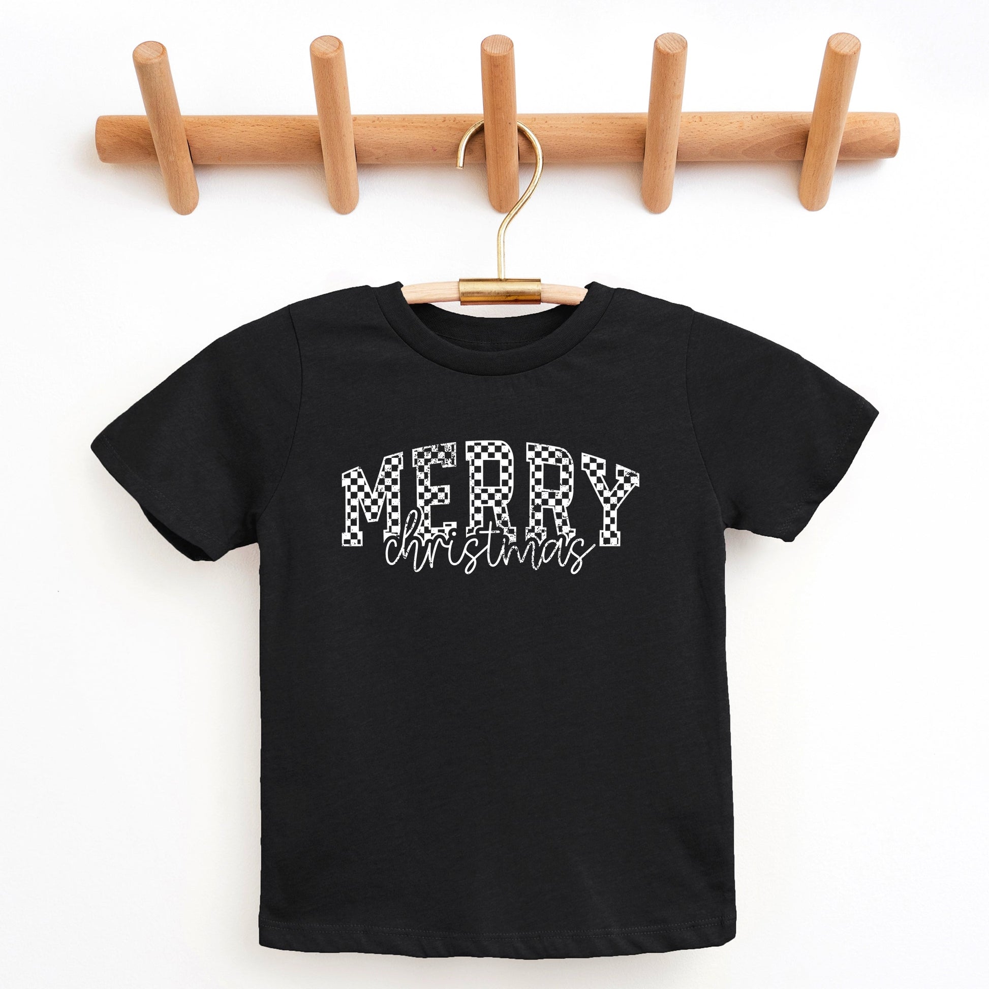 Merry Christmas Varsity Checkered - Youth Short Sleeve Graphic T-Shirt