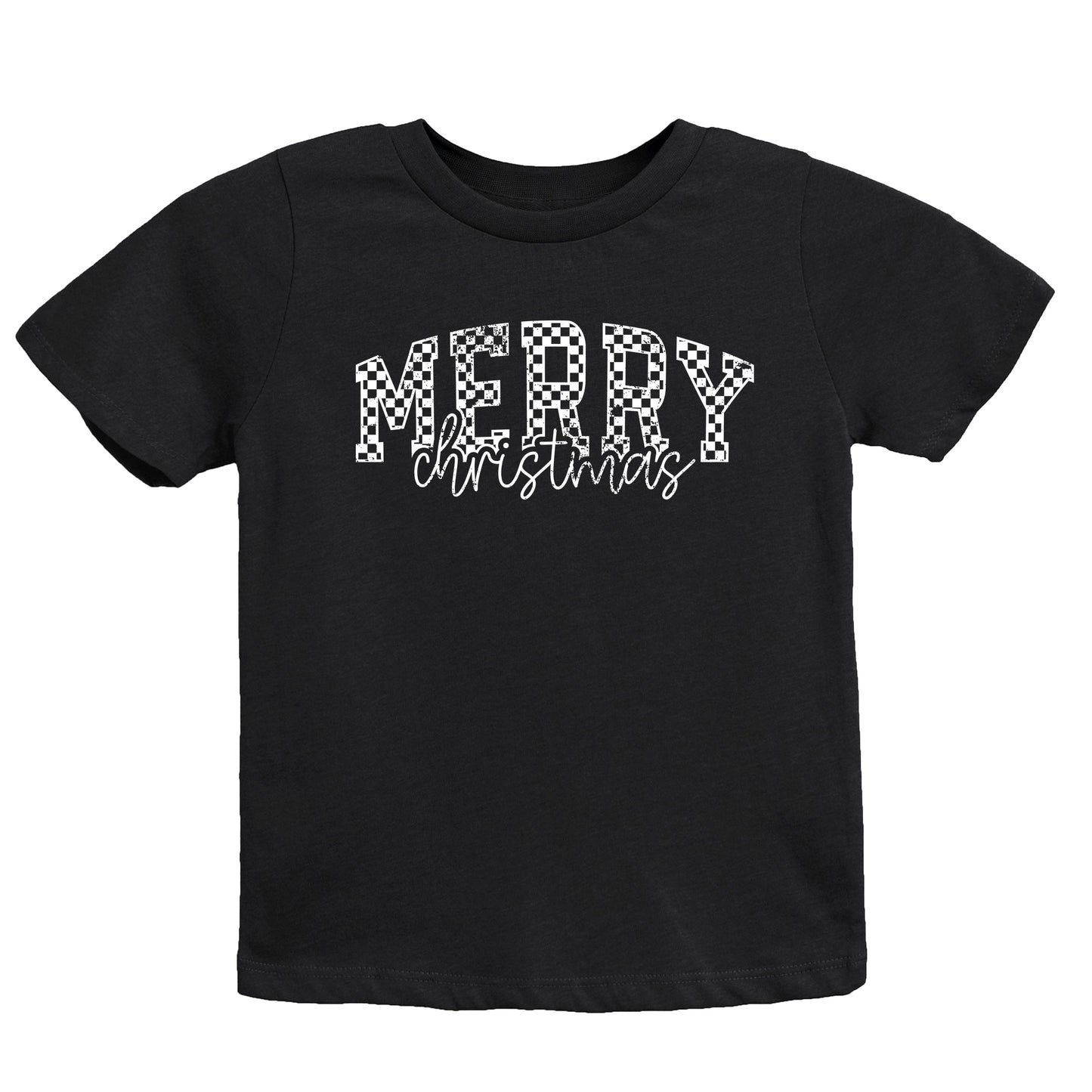 Merry Christmas Varsity Checkered - Youth Short Sleeve Graphic T-Shirt