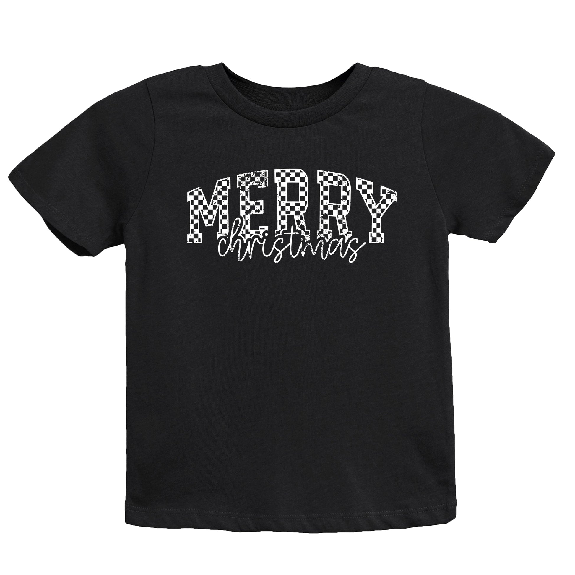 Merry Christmas Varsity Checkered - Youth Short Sleeve Graphic T-Shirt