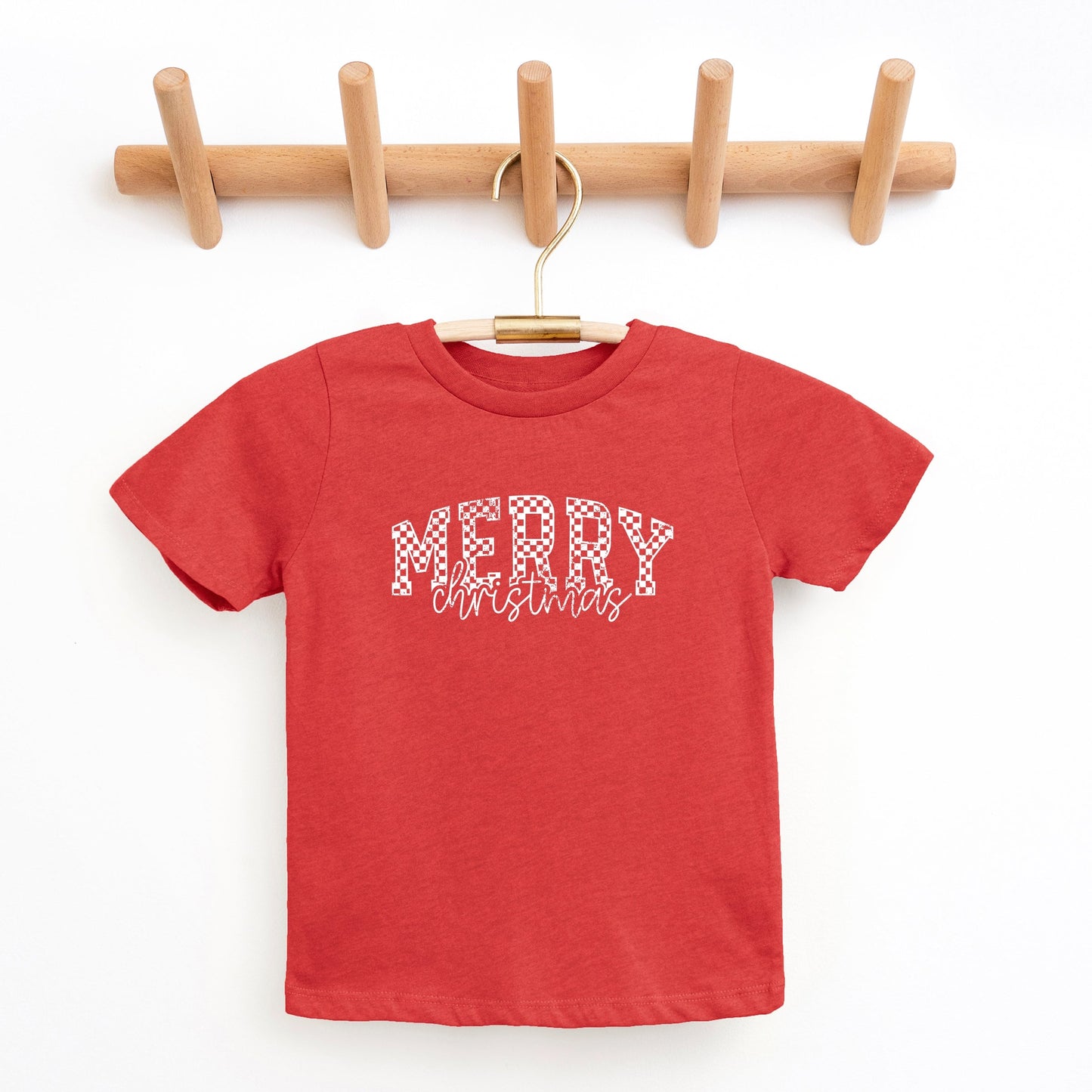 Merry Christmas Varsity Checkered - Youth Short Sleeve Graphic T-Shirt