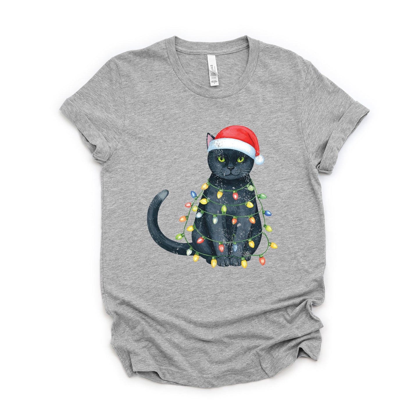 Black Cat Christmas Lights - Short Sleeve Tee