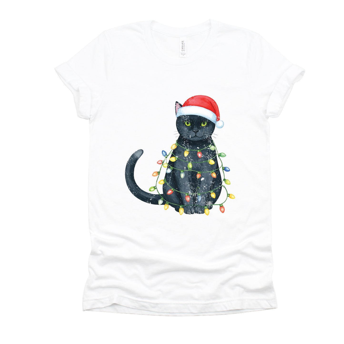 Black Cat Christmas Lights - Short Sleeve Tee