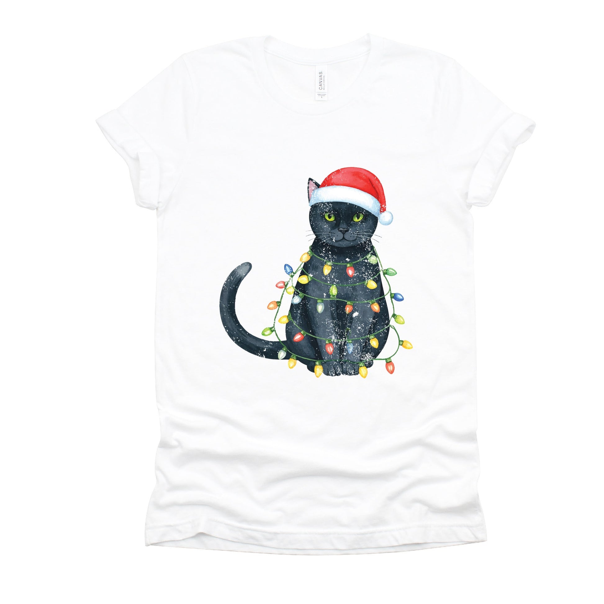 Black Cat Christmas Lights - Short Sleeve Tee