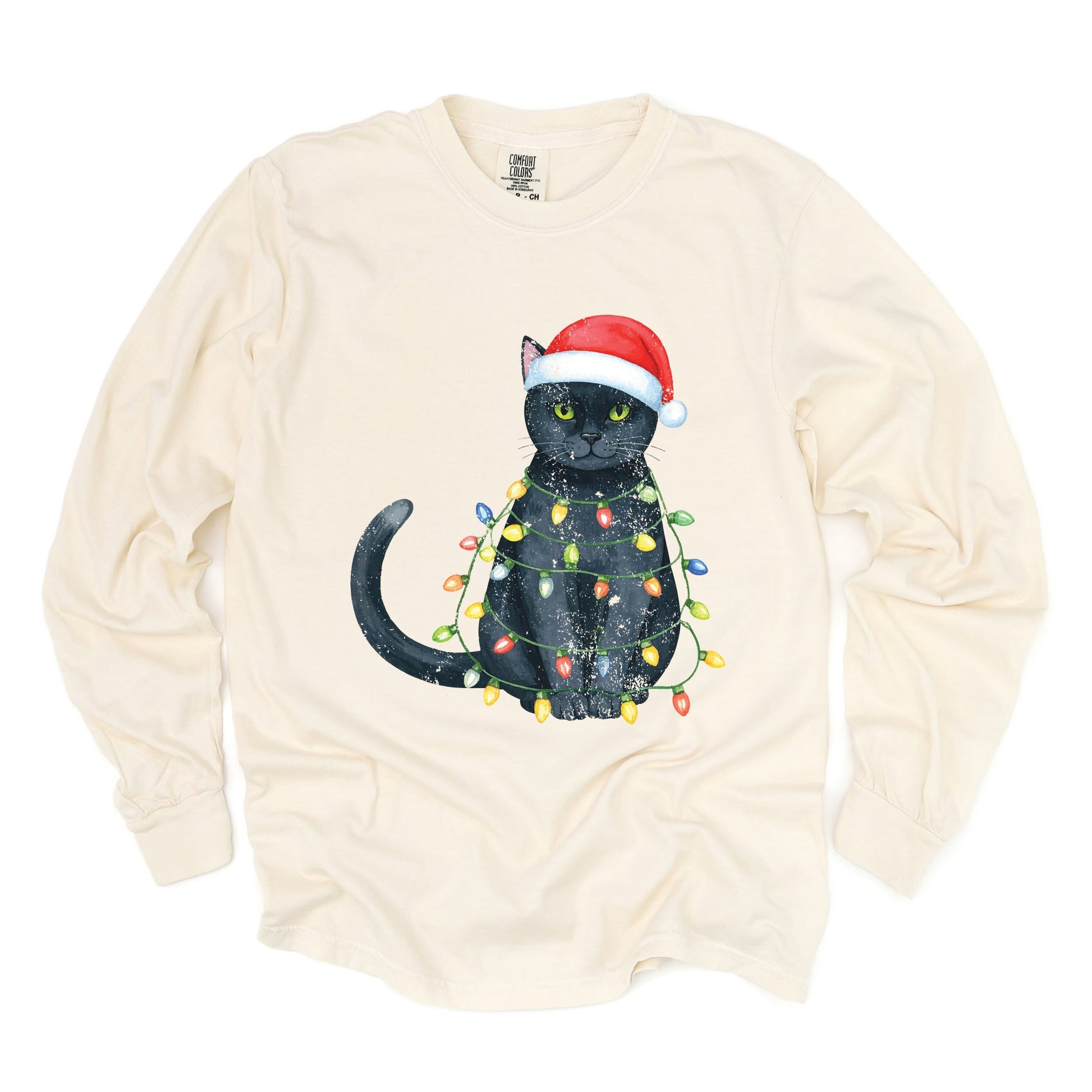 Black Cat Christmas Lights - Garment Dyed Long Sleeve