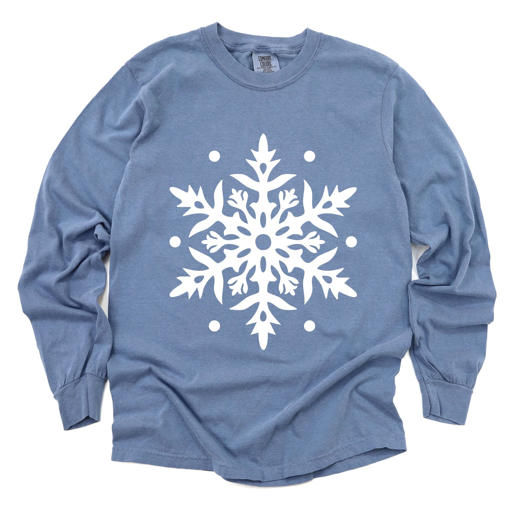 White Snowflake - Garment Dyed Long Sleeve
