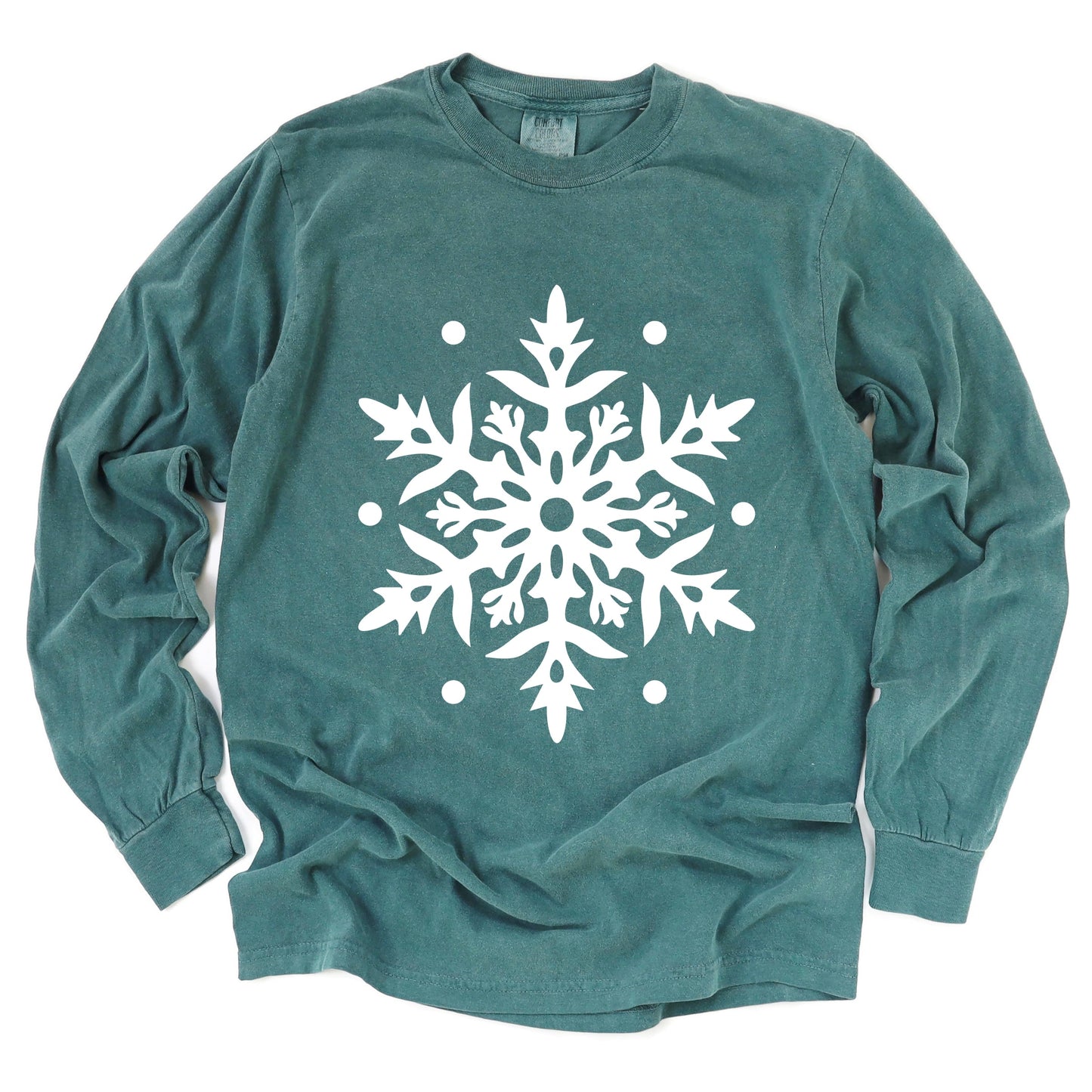 White Snowflake - Garment Dyed Long Sleeve