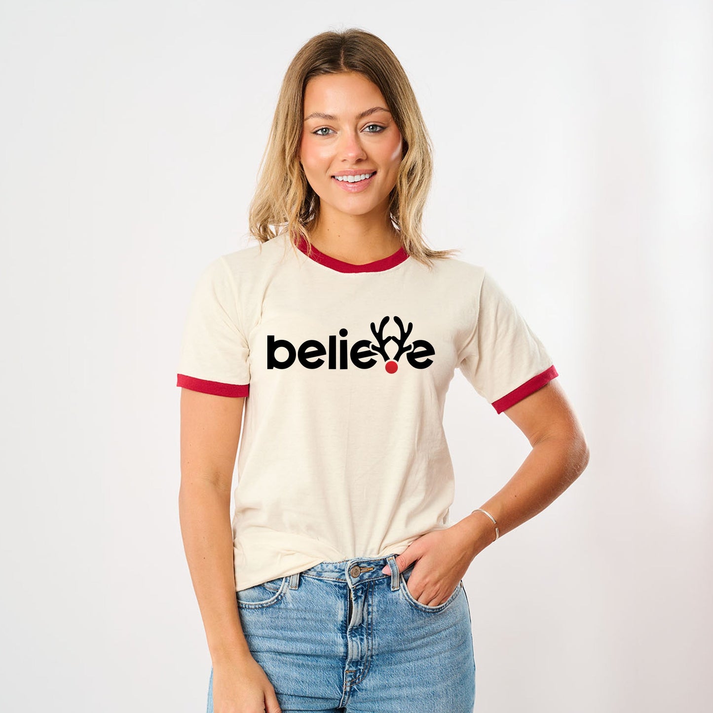 Believe Reindeer Antlers - Ringer Tee