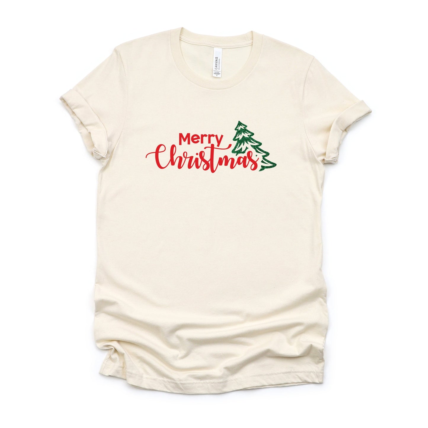 Merry Christmas Glitter Tree - Womens Short Sleeve Tee