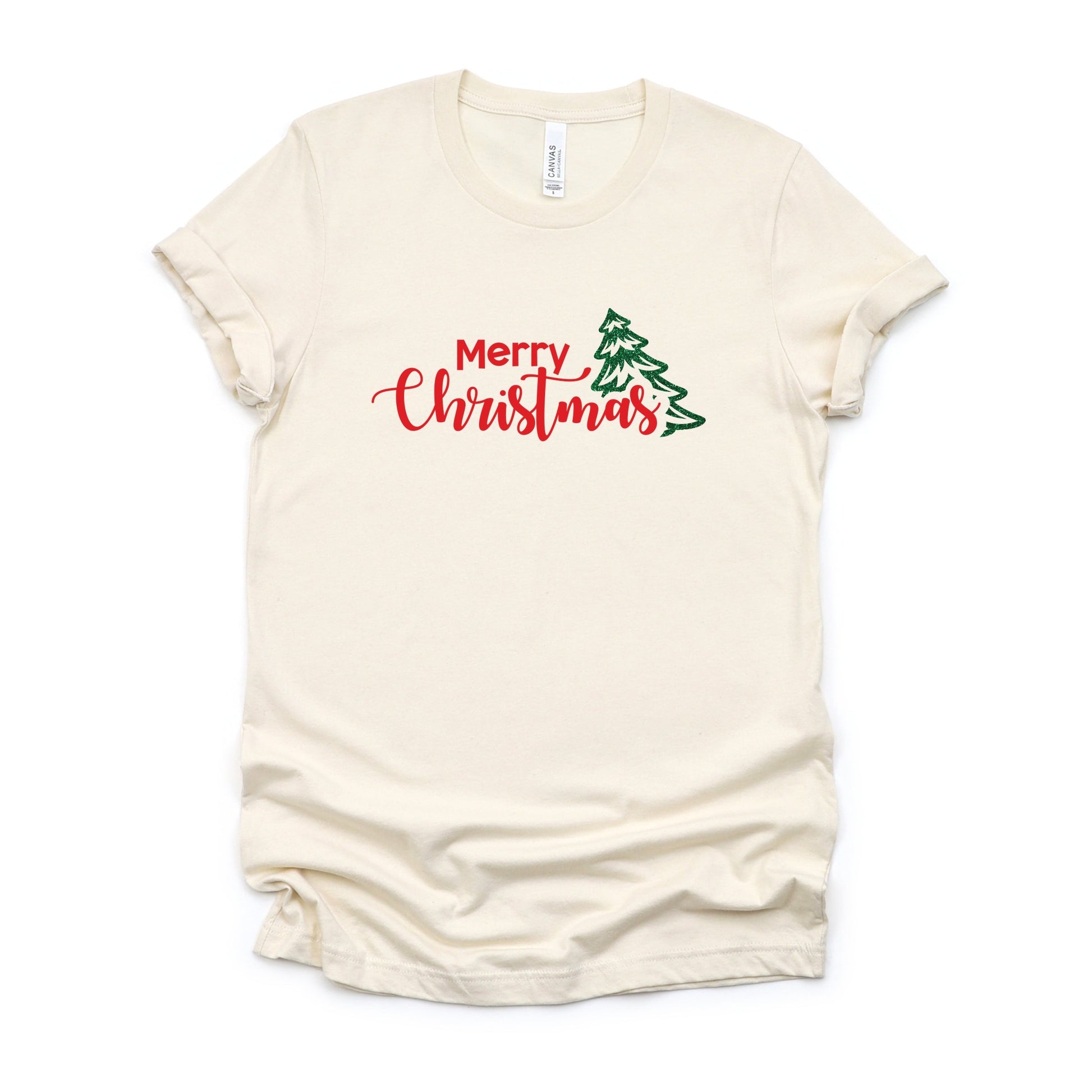 Merry Christmas Glitter Tree - Womens Short Sleeve Tee