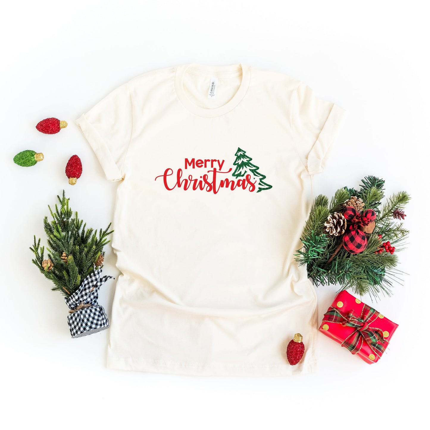 Merry Christmas Glitter Tree - Womens Short Sleeve Tee