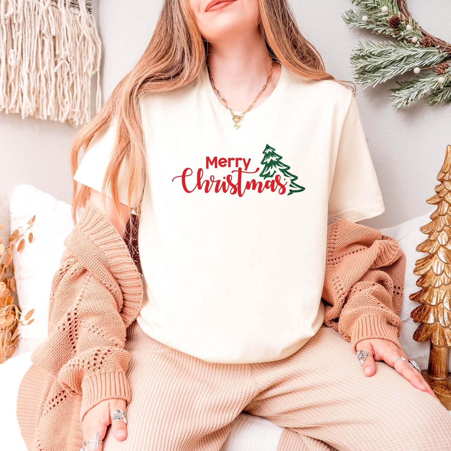 Merry Christmas Glitter Tree - Womens Short Sleeve Tee