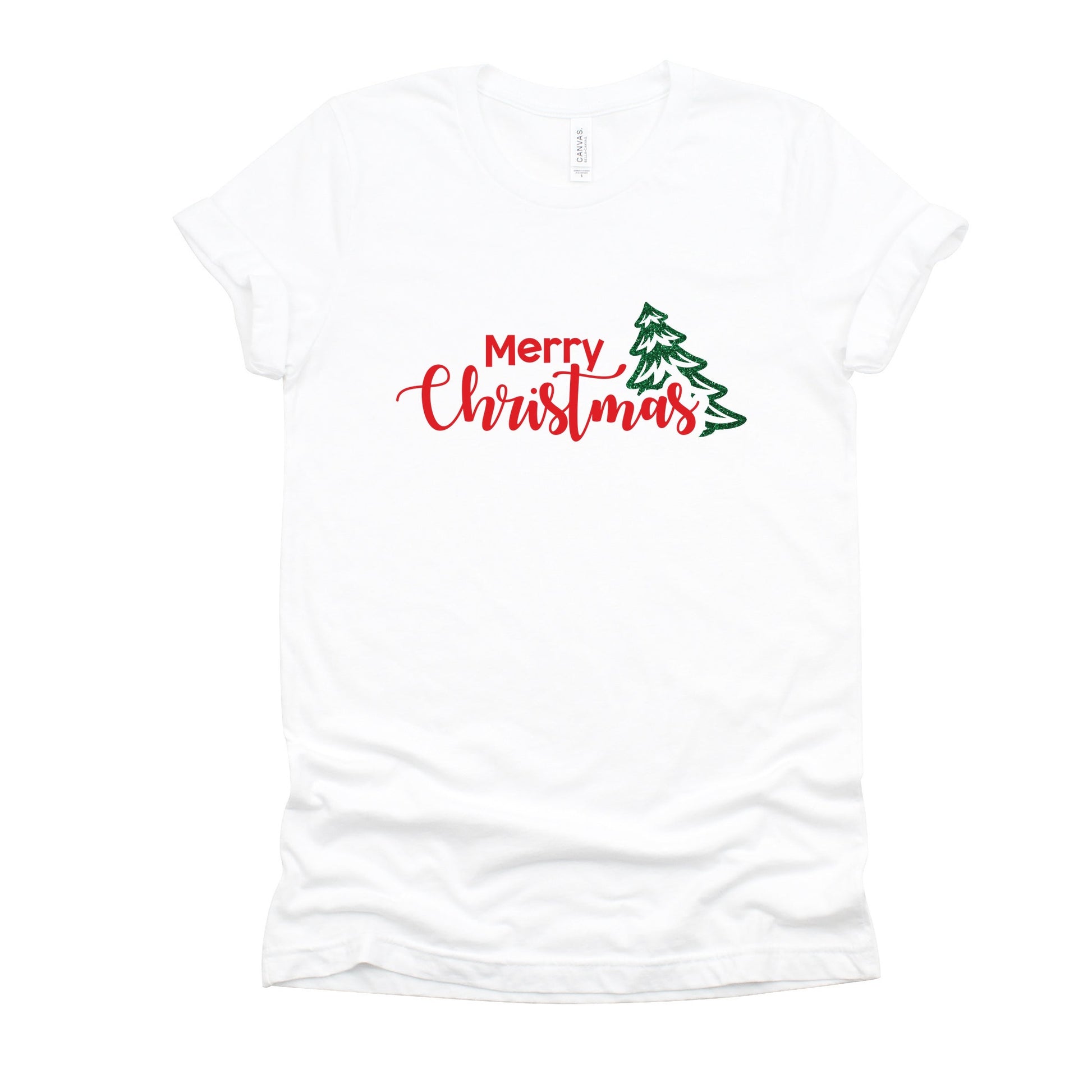 Merry Christmas Glitter Tree - Womens Short Sleeve Tee