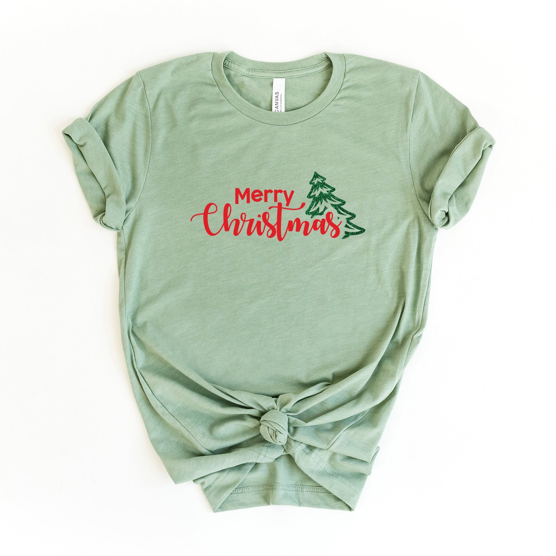 Merry Christmas Glitter Tree - Womens Short Sleeve Tee