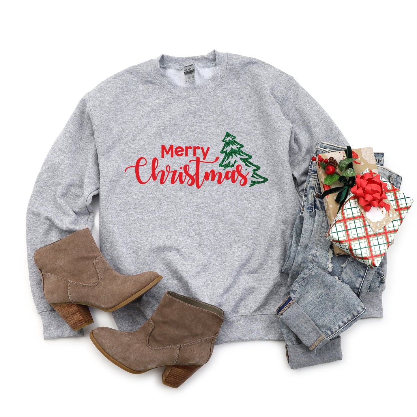 Merry Christmas Glitter Tree -  Womens Sweatshirt