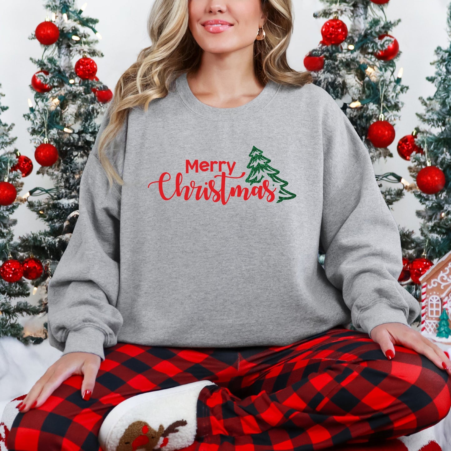 Merry Christmas Glitter Tree -  Womens Sweatshirt