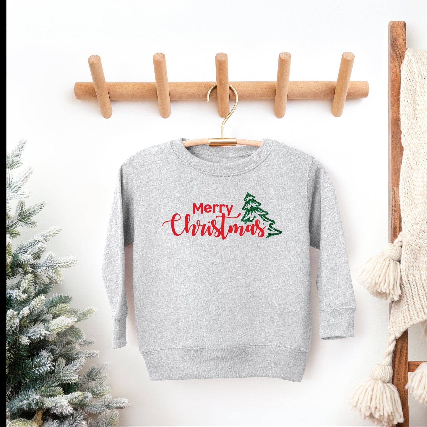 Merry Christmas Glitter Tree - Toddler Graphic Sweatshirt