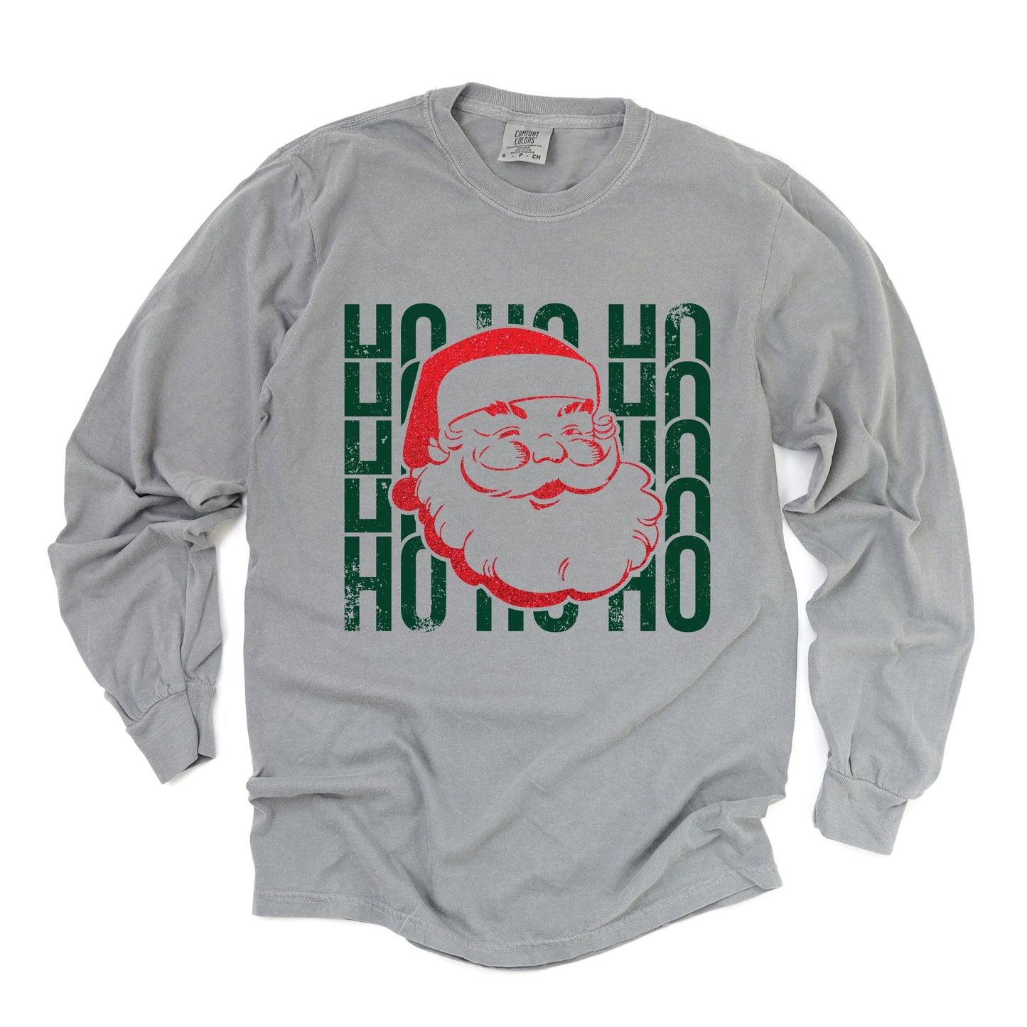 Ho Ho Ho Glitter Santa - Womens Garment Dyed Long Sleeve