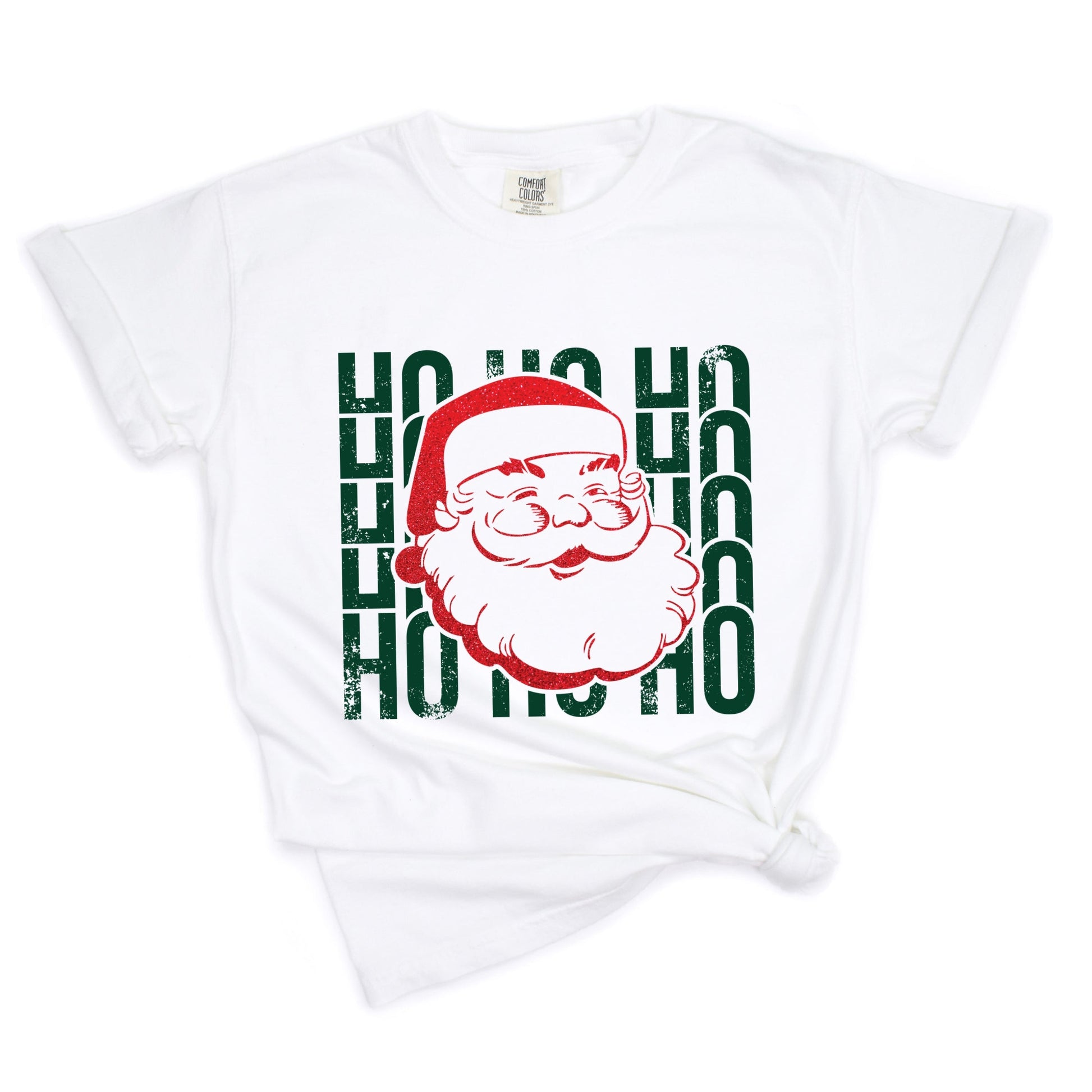Ho Ho Ho Glitter Santa - Womens Garment Dyed Tee