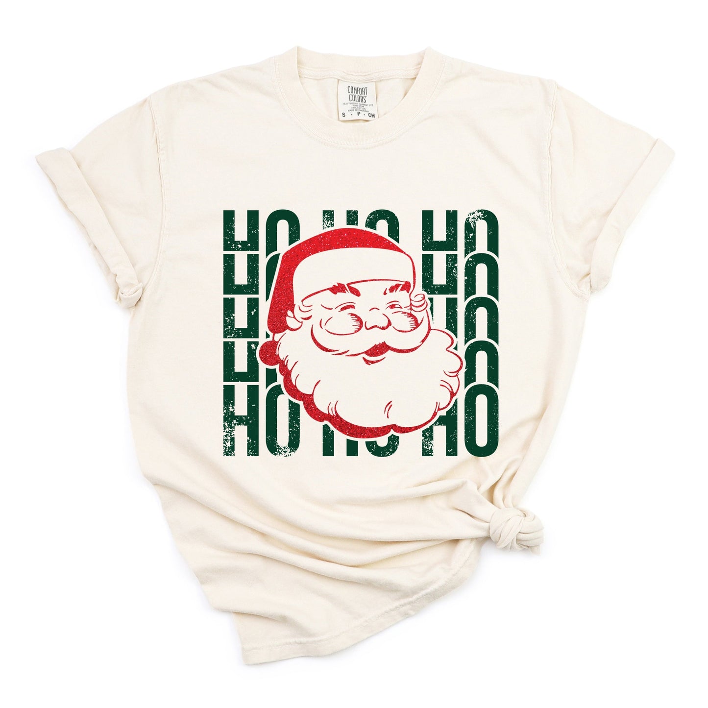 Ho Ho Ho Glitter Santa - Women's Garment Dyed Tee