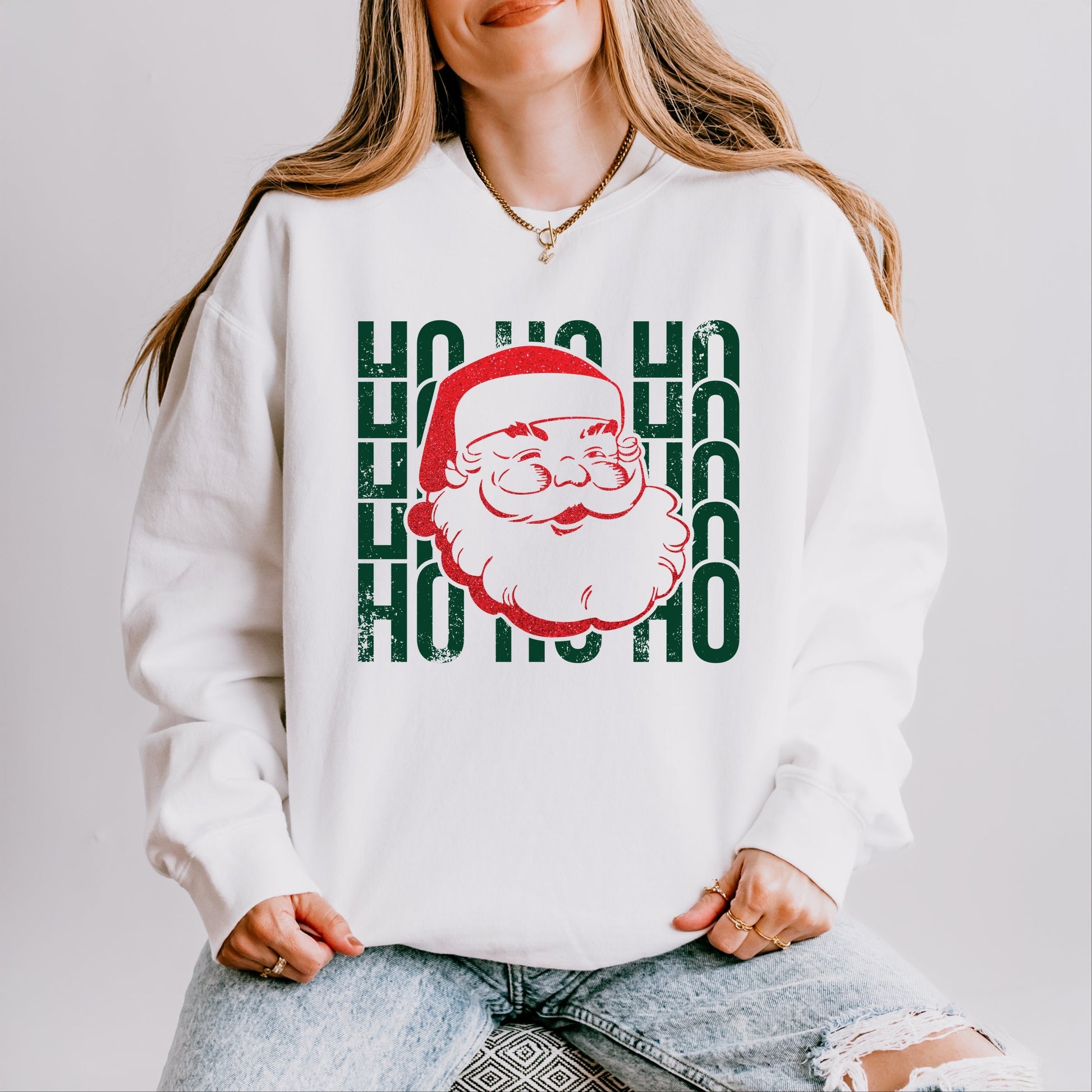 Ho Ho Ho Glitter Santa - Womens Lightweight Garment Dyed Sweatshirt