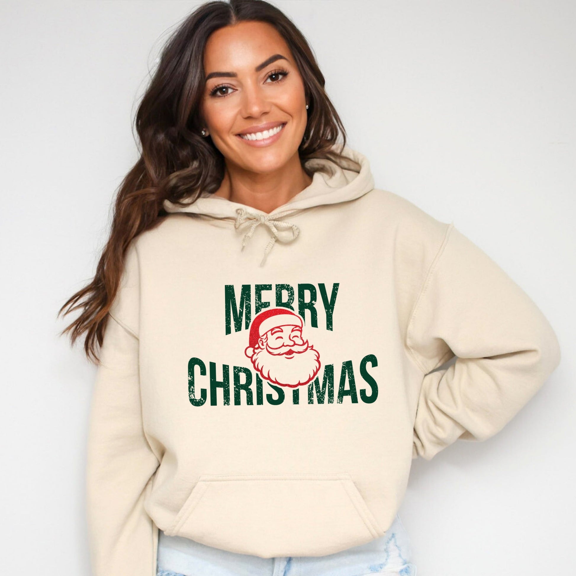 Merry Christmas Arched Glitter Santa - Womens Hoodie