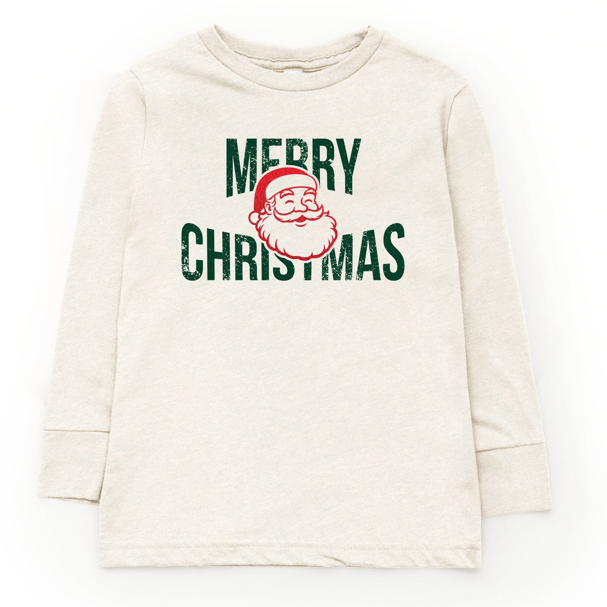 Merry Christmas Arched Glitter Santa - Youth Long Sleeve Graphic T-Shirt