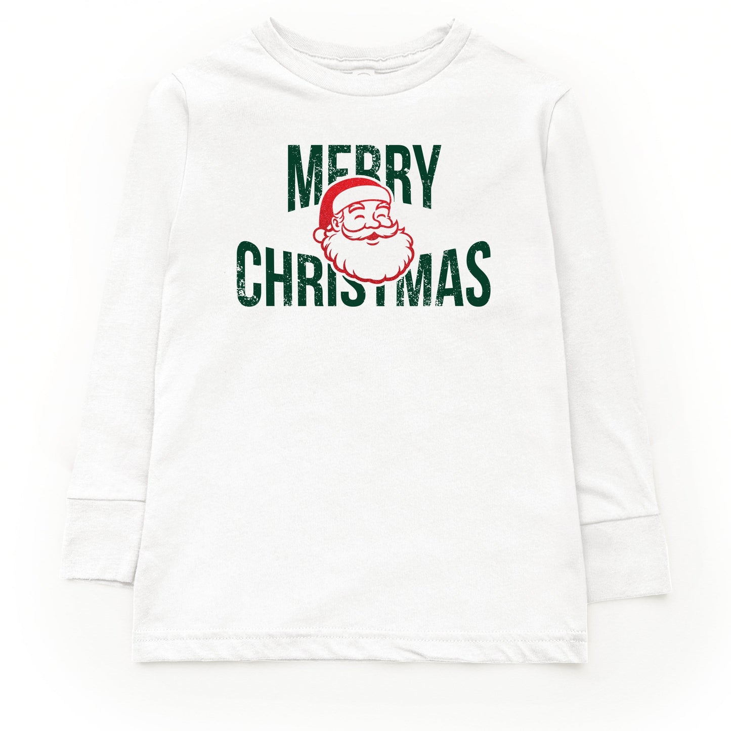 Merry Christmas Arched Glitter Santa - Youth Long Sleeve Graphic T-Shirt