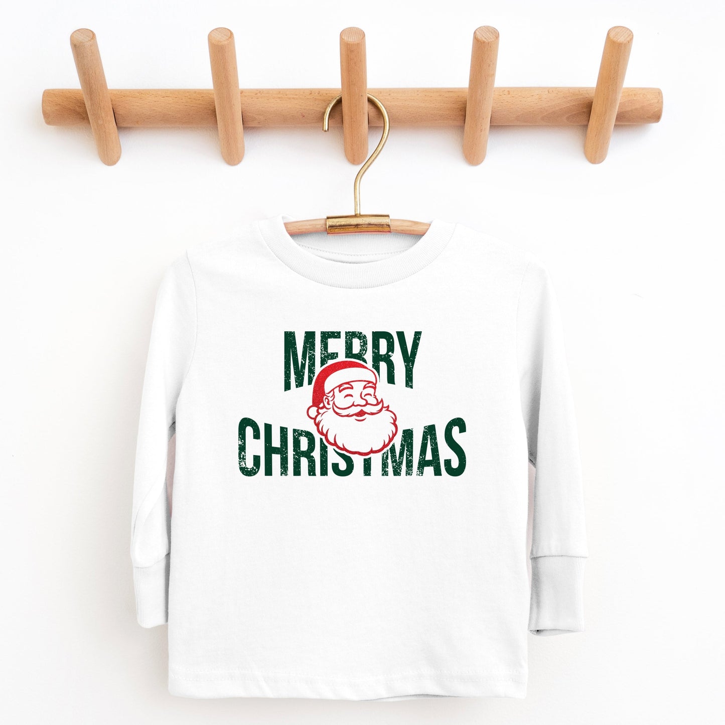 Merry Christmas Arched Glitter Santa - Youth Long Sleeve Graphic T-Shirt