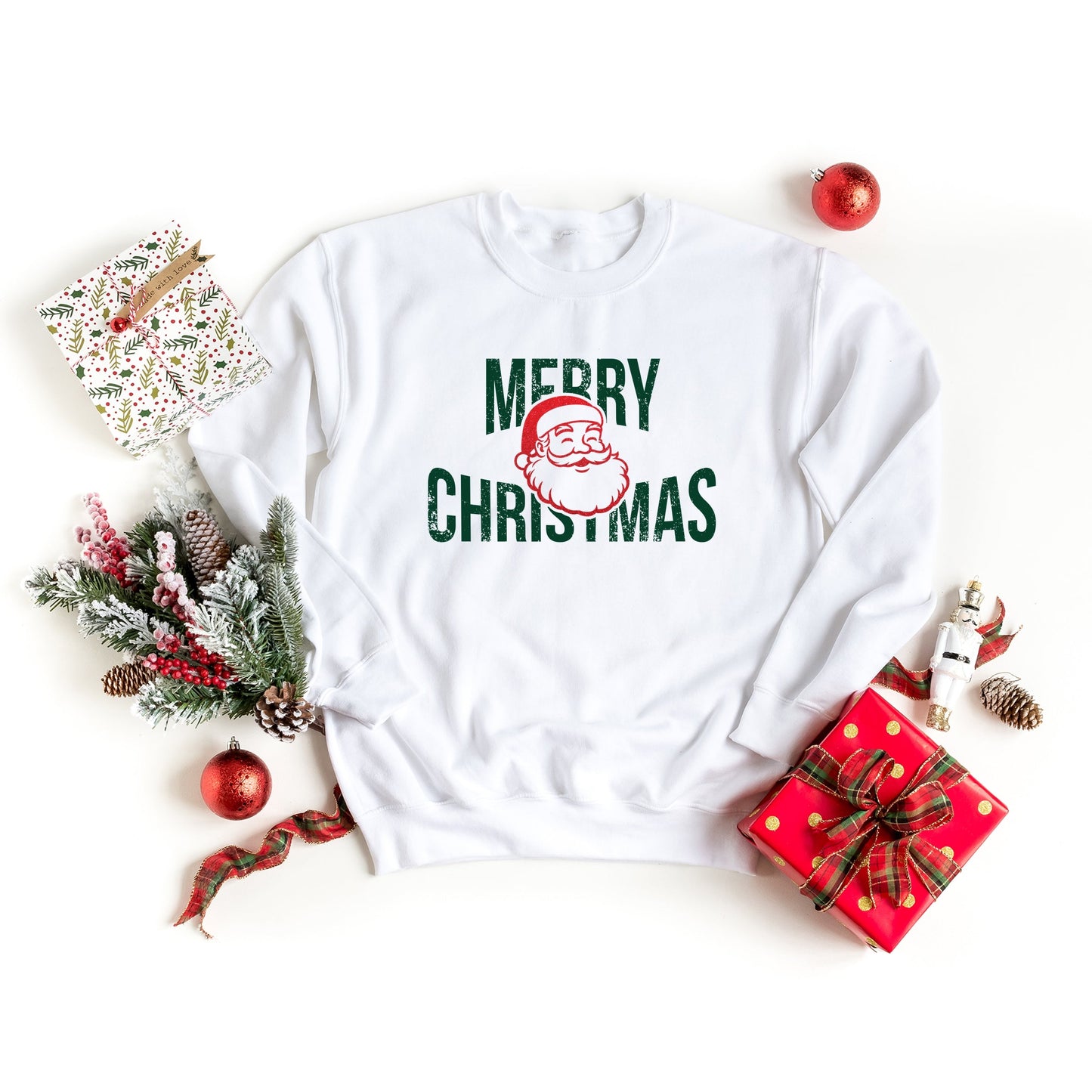 Merry Christmas Arched Glitter Santa -  Womens Sweatshirt