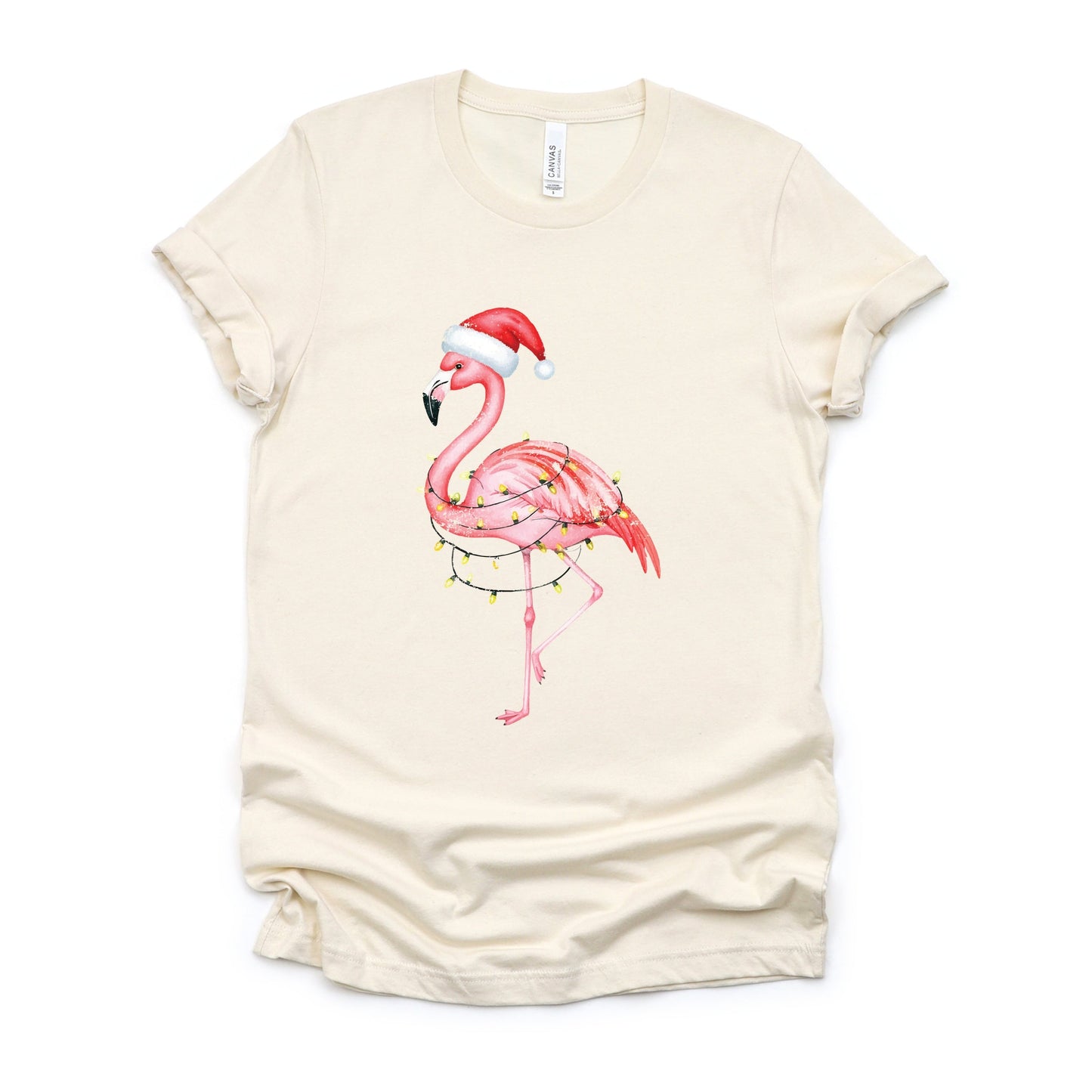 Flamingo Christmas Lights Watercolor - Short Sleeve Tee
