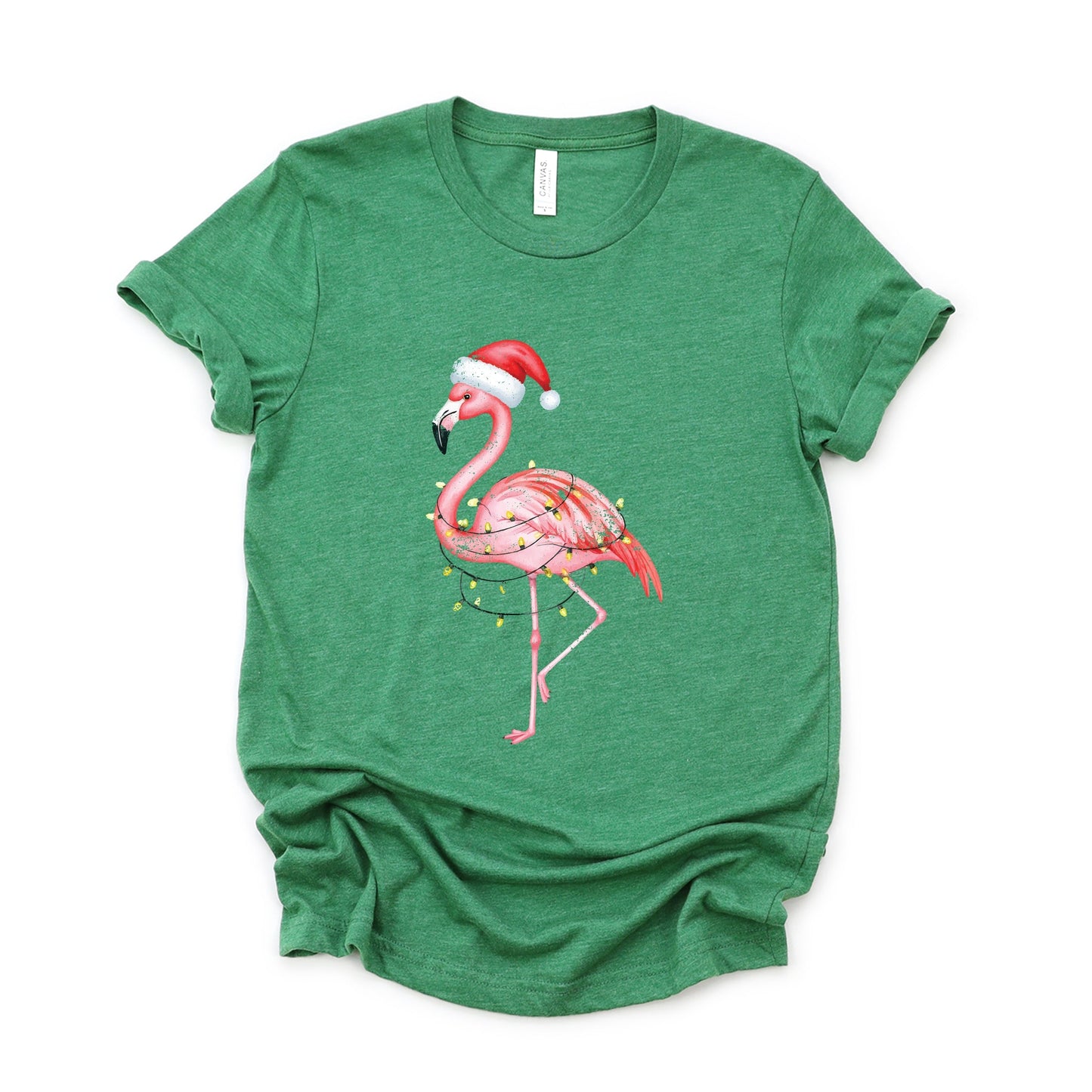 Flamingo Christmas Lights Watercolor - Short Sleeve Tee