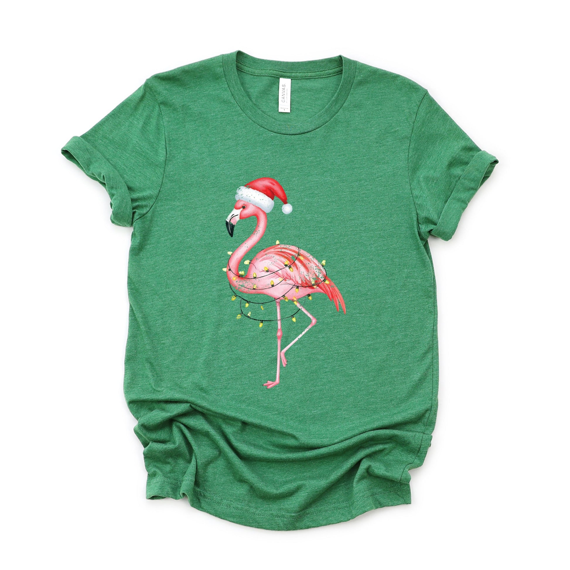 Flamingo Christmas Lights Watercolor - Short Sleeve Tee
