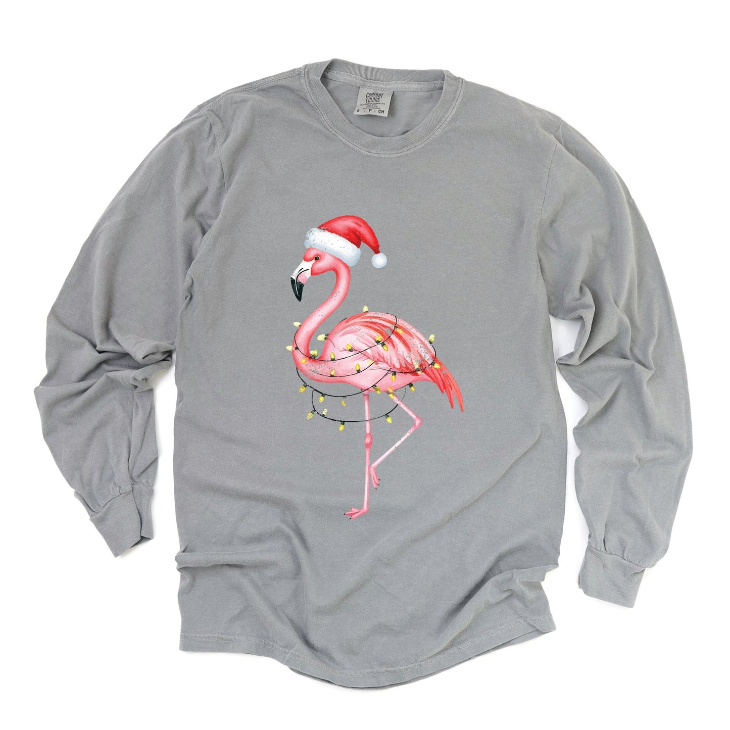 Flamingo Christmas Lights Watercolor - Garment Dyed Long Sleeve