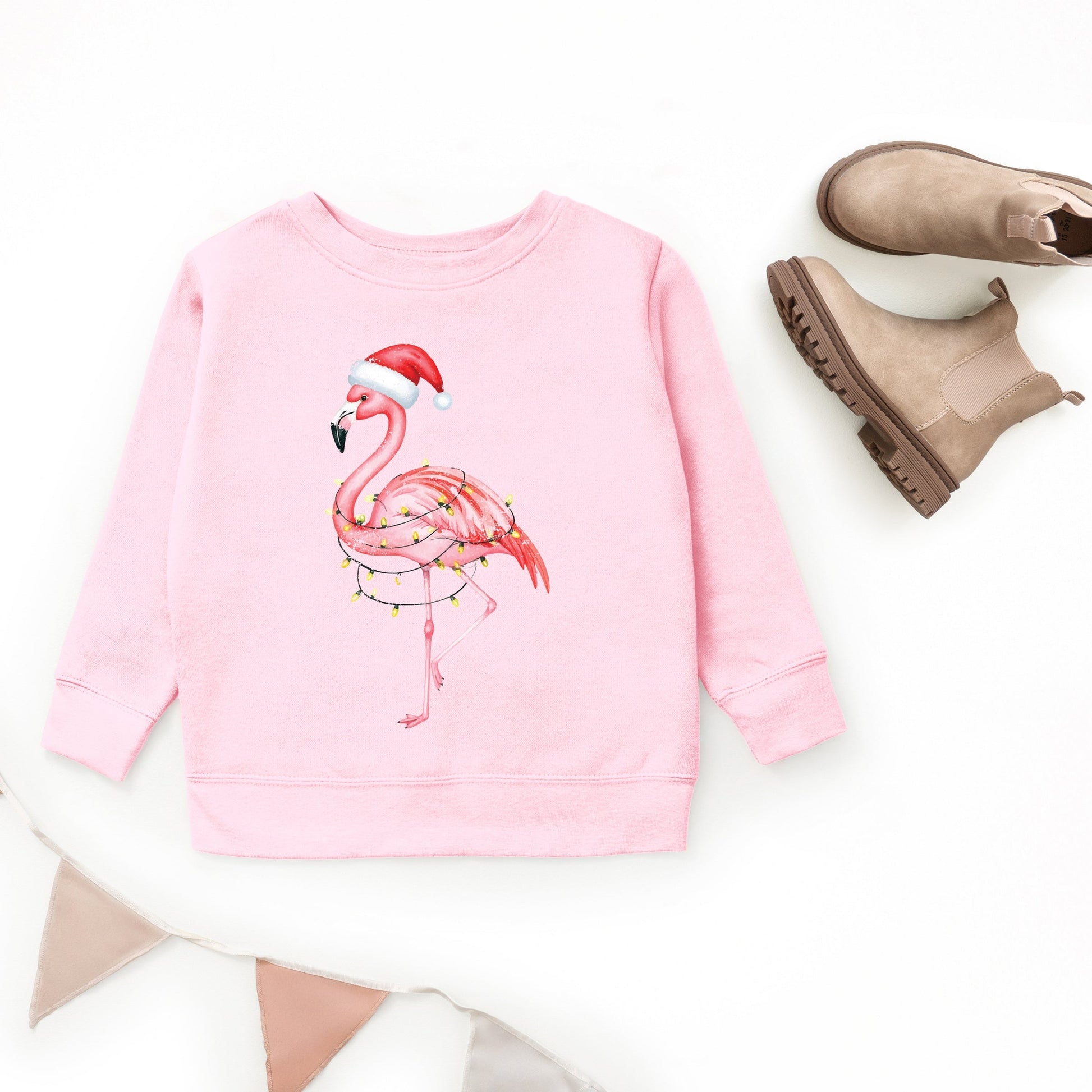 Flamingo Christmas Lights Watercolor - Youth Graphic Sweatshirt