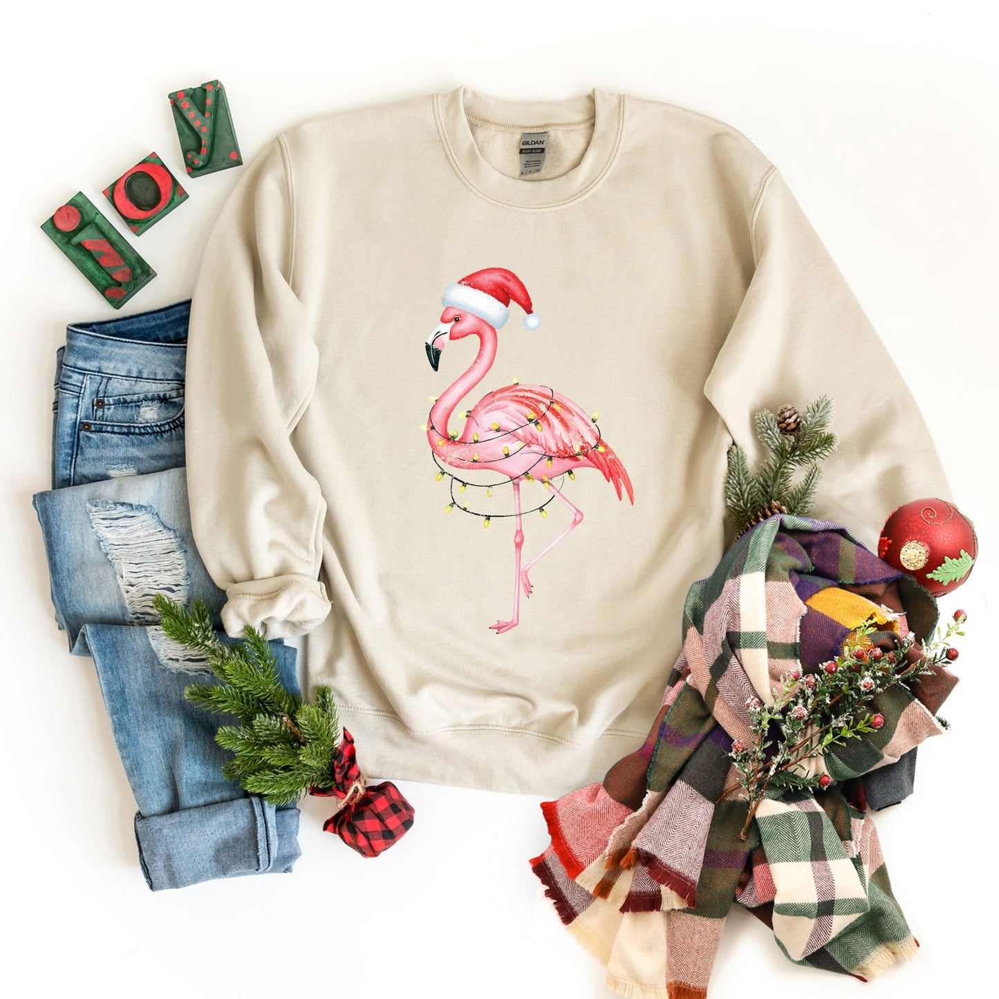 Flamingo Christmas Lights Watercolor - Sweatshirt