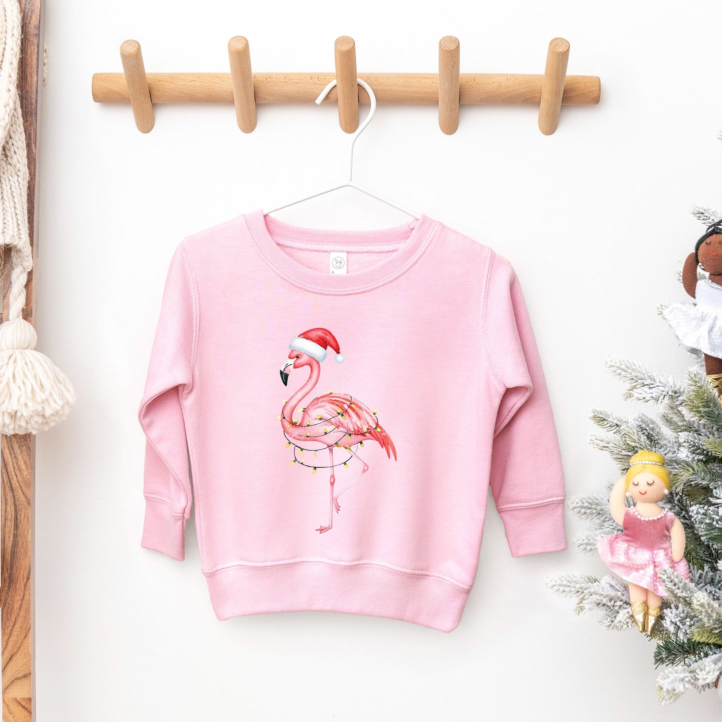 Flamingo Christmas Lights Watercolor - Toddler Graphic Sweatshirt