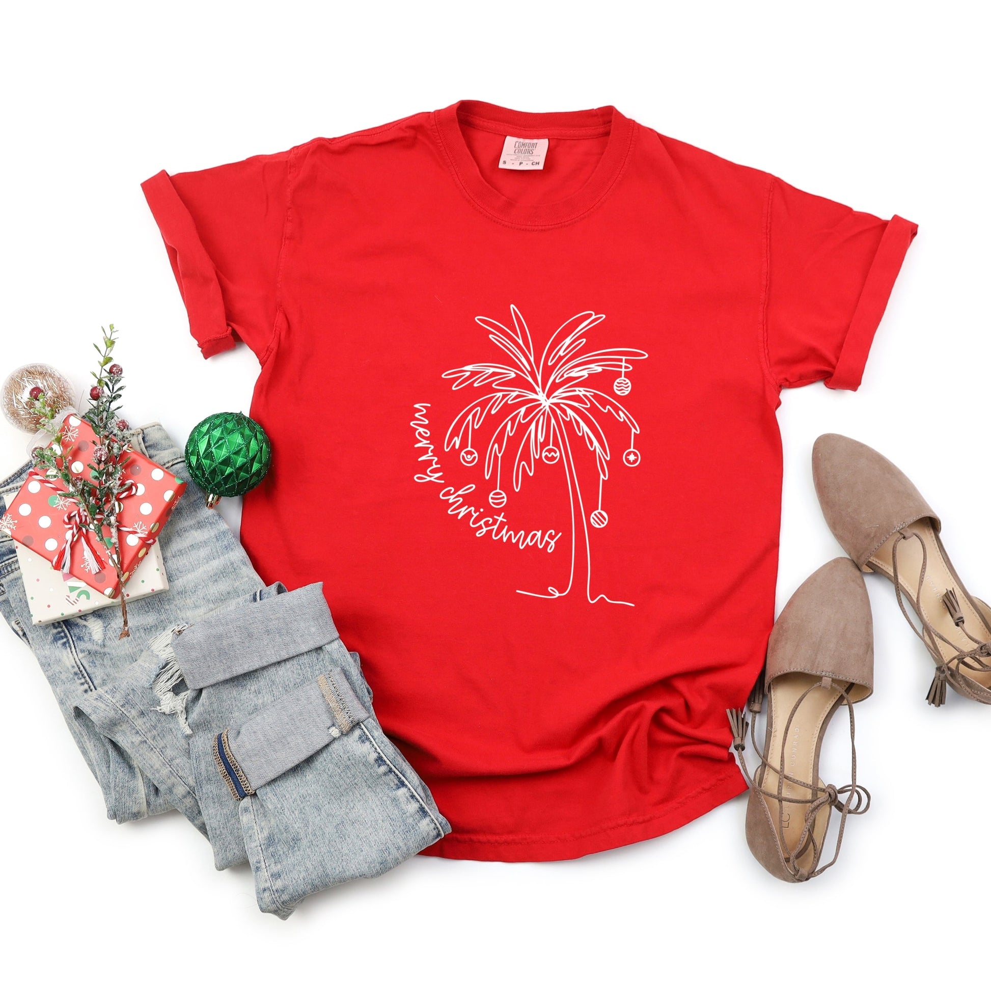 Merry Christmas Palm Tree - Garment Dyed Tee