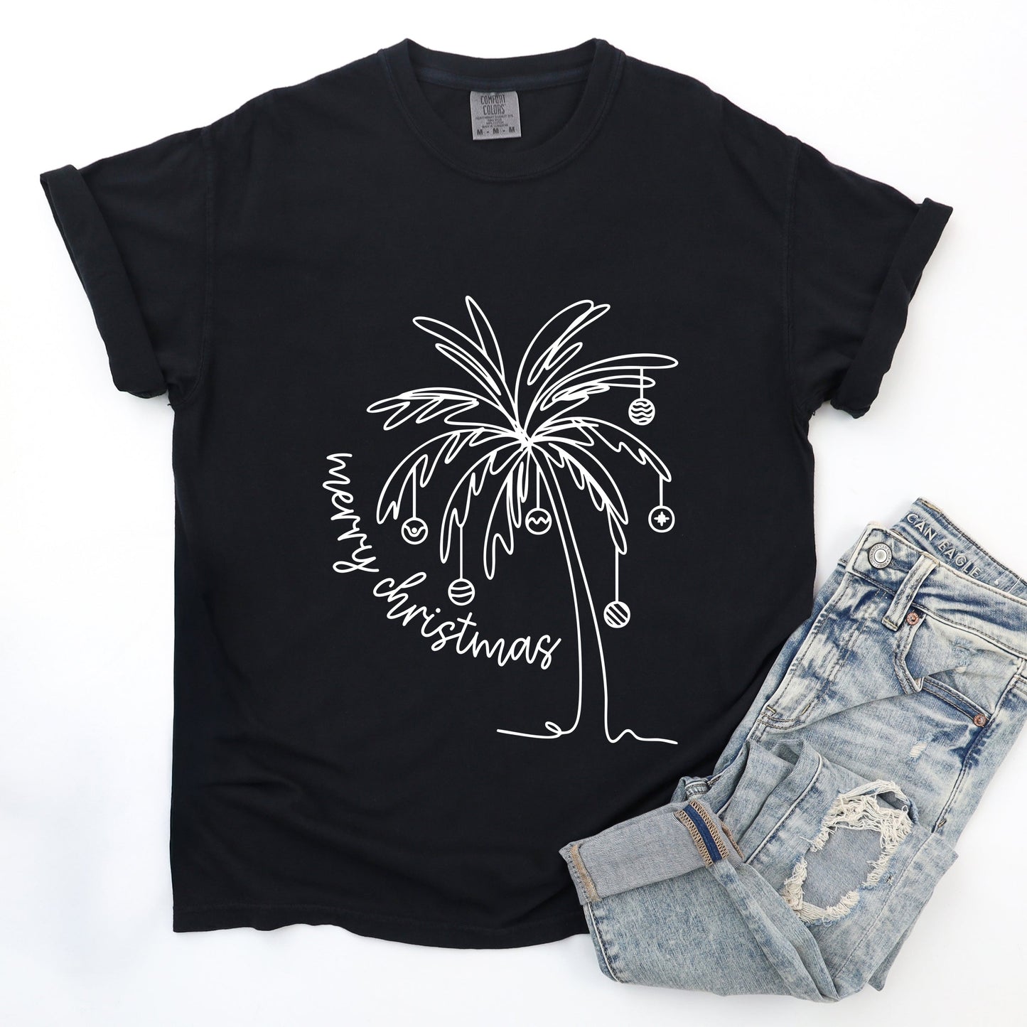 Merry Christmas Palm Tree - Garment Dyed Tee