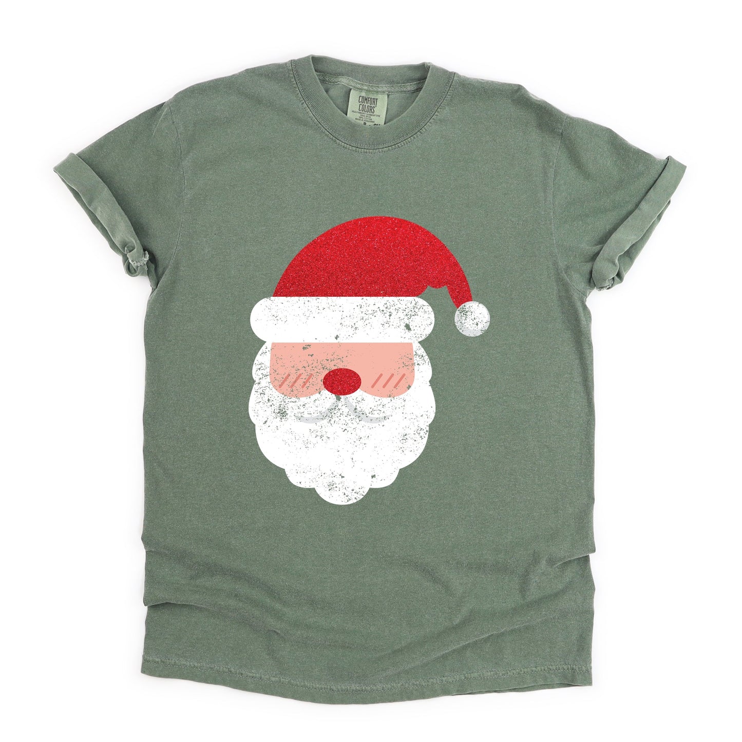 Santa Face Glitter - Womens Garment Dyed Tee